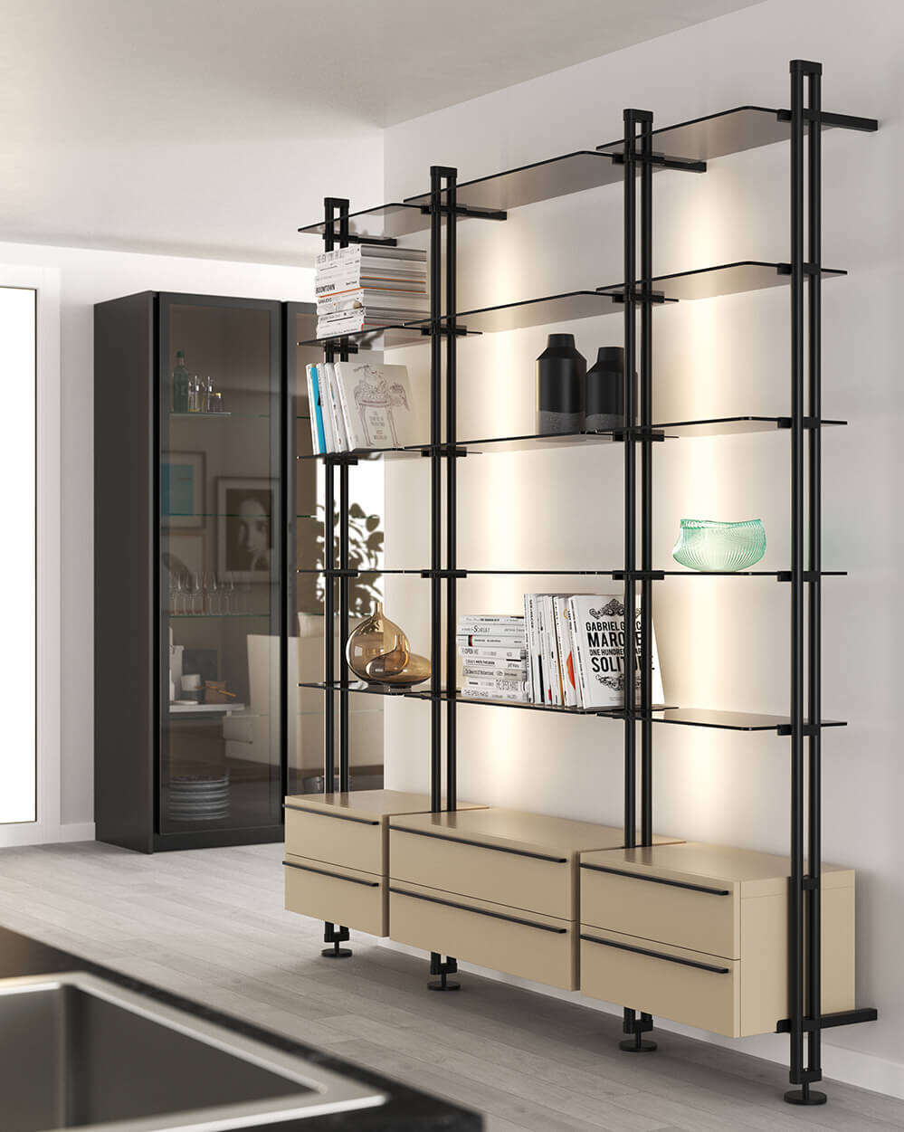 Jazz 2.0 Ossicolor | Libreria modulare in alluminio per cucina e living